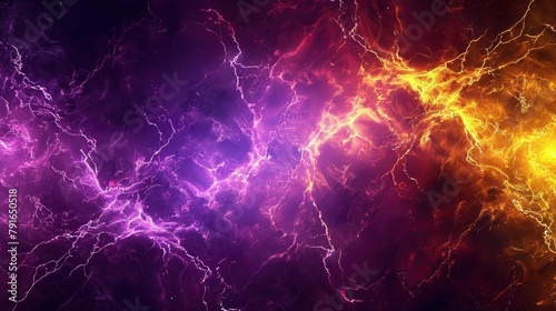 Yellow and purple lightning on an abstract backdrop