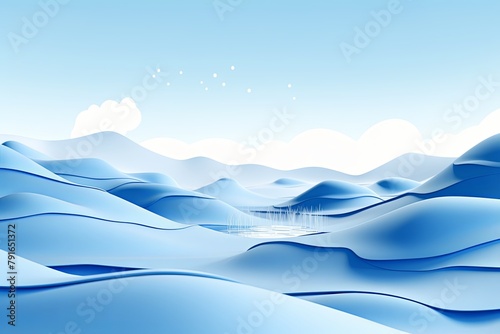 3d render, cartoon illustration of indigo hills with water in the background, simple minimalistic style, low detail copy space for photo text or product © Lenhard