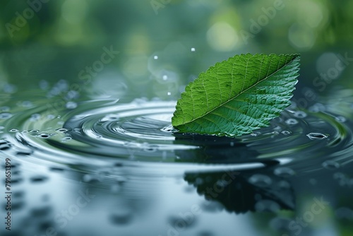 Calm water and drifting leaf.