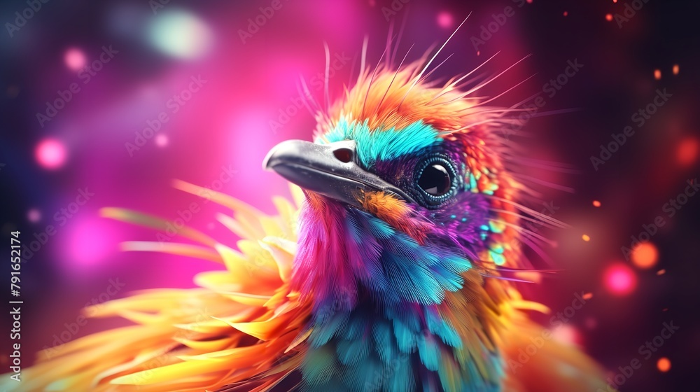 Abstract Animal: Little Bird Portrait with Multicolored Background

