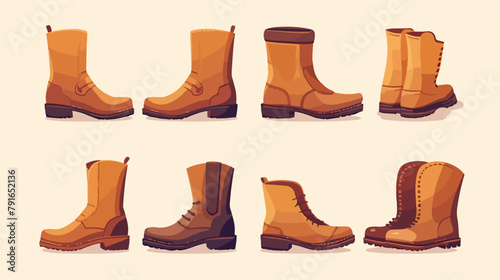 Men boots isolated set. Male man season shoes icons