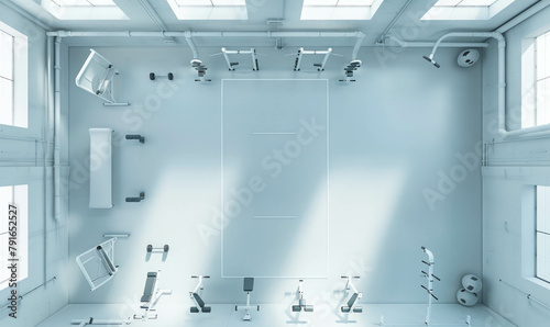 Observe the neglected state of a fitness room from above, reflecting the need for hygiene and maintenance. photo