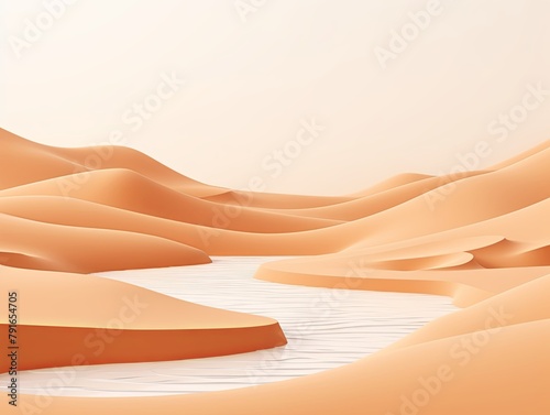 3d render  cartoon illustration of tan hills with water in the background  simple minimalistic style  low detail copy space for photo text or product  blank