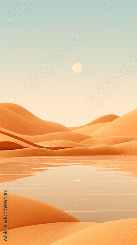 3d render  cartoon illustration of tan hills with water in the background  simple minimalistic style  low detail copy space for photo text or product  blank