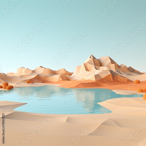 3d render  cartoon illustration of tan hills with water in the background  simple minimalistic style  low detail copy space for photo text or product  blank