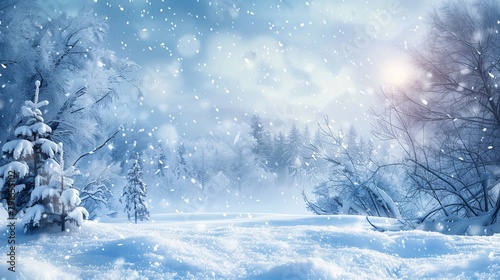 A winter scene features a background of snow and frost, providing a canvas for decoration and winter themes