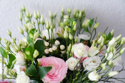 Beautiful spring bouquet with pink and white tender flowers	