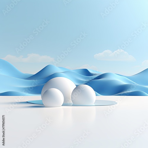 3d render  cartoon illustration of white hills with water in the background  simple minimalistic style  low detail copy space for photo text or product  blank