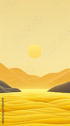 3d render, cartoon illustration of yellow hills with water in the background, simple minimalistic style, low detail copy space for photo text or product, blank