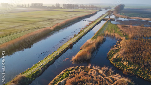 A dike in The Netherlands protecting water 