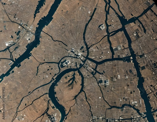 Rivers and cities seen from a great height.