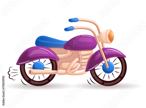 Retro cartoon motorcycle on white background. Vector illustration.