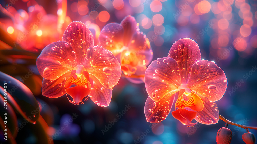 Iridiscent and glowing orchid flowers Iridiscent and glowing orchid flowers