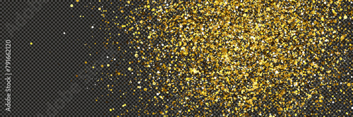 Gold glittering dust with stars on transparent backdrop