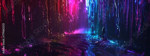 A dark, colorful, abstract background with a lot of water.