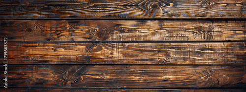 Rustic wooden fence panels with rich brown hues in a close up view, ideal for backgrounds. photo