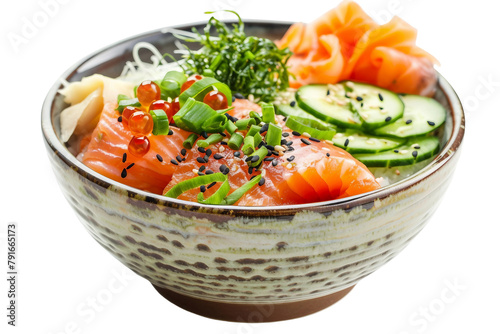 Scrumptious poke dish with some vegetables and salmon in a bowl