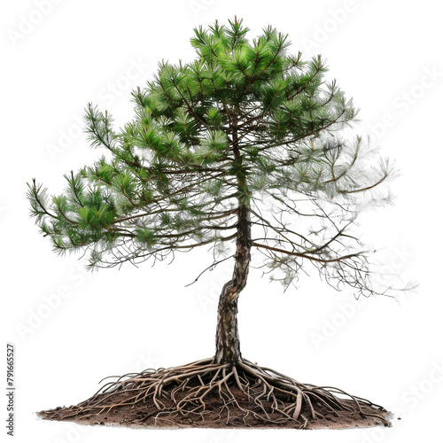 Pine tree with roots isolated on transparent background photo