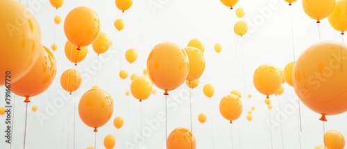 Many yellow balloons floating in the air.