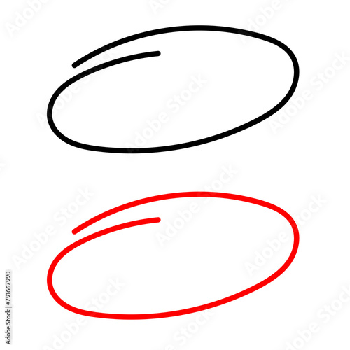 Set of bubbles or circle set isolated on a transparent background. Set of hand drawn red circles and ovals