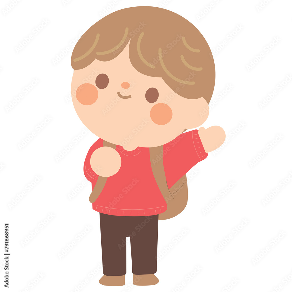 cute students going to school with backpacks. kids Waving and Greeting friend in elementary. brown hair boy wear red costume go to Kindergarten School children.vector illustration handdraw. cute students going to school with backpacks. kids Waving and Greeting friend in elementary. brown hair boy wear red costume go to Kindergarten School children.vector illustration handdraw.