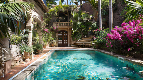 A private pool in a garden of a house on Tenerife  © Hassan