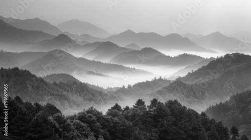 Mystic Mountain Layers in Black and White Photograph photo