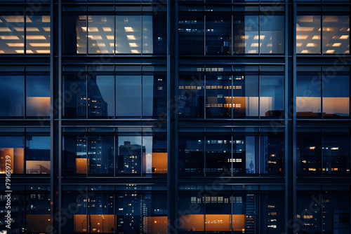 windows of business skyscrapper in night city photo