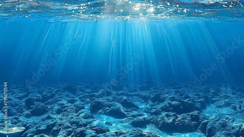 Sunlight Filtering Through Ocean Water Over Rocky Seabed