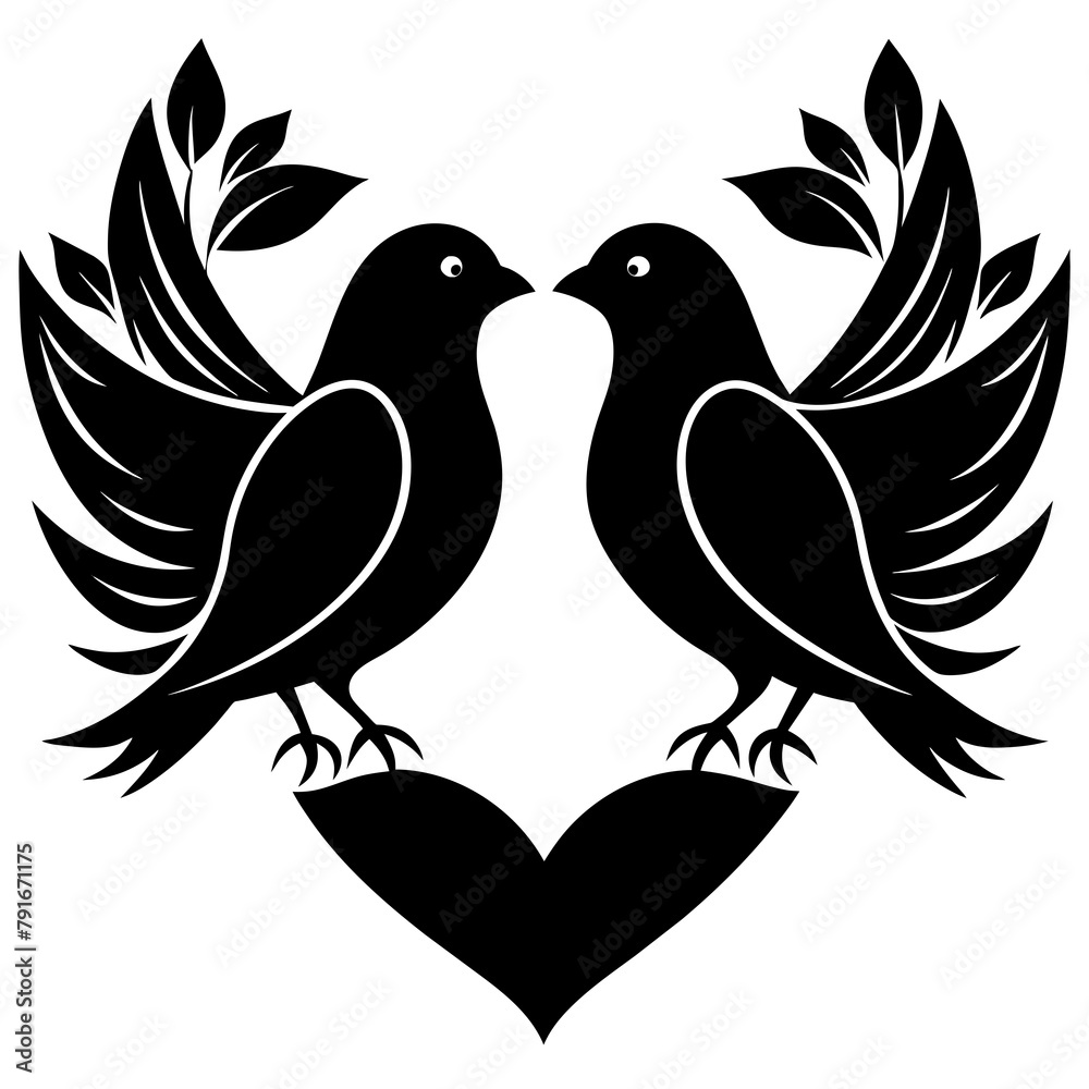 birds on a branch love birds vector art silhouette 