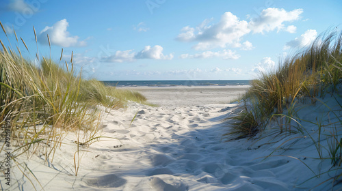 A sandy shore on background of the sea in Norderney  photo