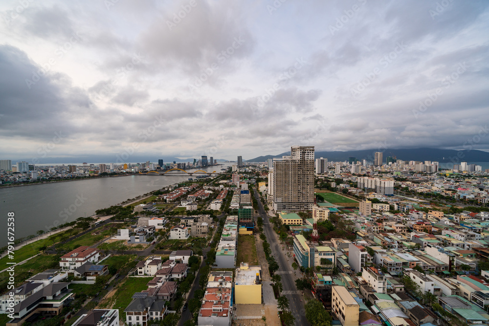 Cityscape of Da Nang in Vietnam on a cloudy day.