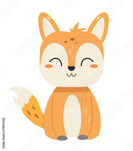 Cute Happy Red Little Fox Vector 