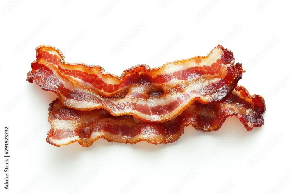 A pile of bacon on a clean white background. Suitable for food industry promotions A pile of bacon on a clean white background. Suitable for food industry promotions