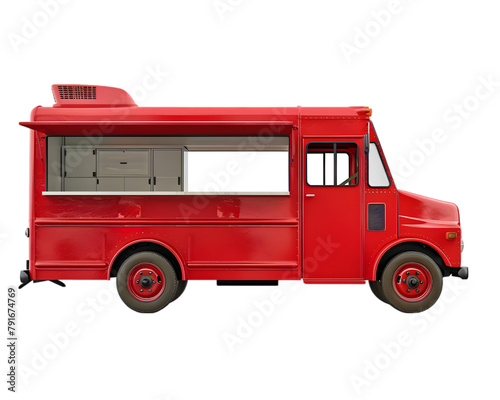 Red food truck isolated on transparent background © PNG River Gfx