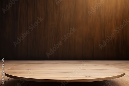 Brown background with a wooden table, product display template. brown background with a wood floor. Brown and white photo of an empty room