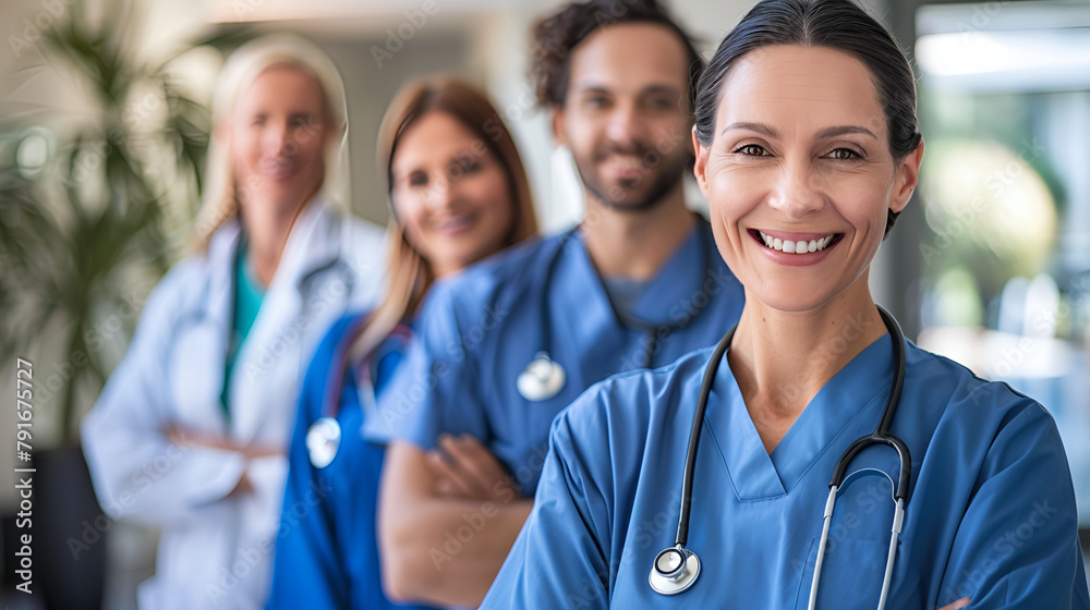 Smiling Doctors and Nurses in Medical Banner Smiling Doctors and Nurses in Medical Banner