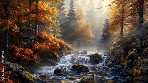 Stream Flowing Through Forest with Cascade © 2rogan