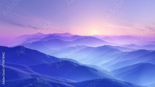 Serene Mountain Sunrise with Purple Gradient Sky © Berzey Art