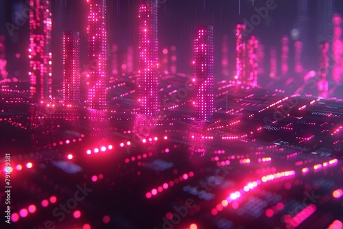 Vibrant Pink Lights Illuminate Futuristic Cityscape. Generative AI