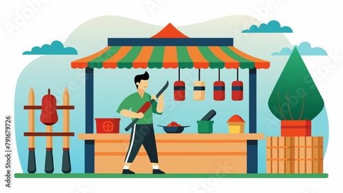 Market stalls offering ecofriendly martial arts gear and equipment as an alternative to traditional materials.