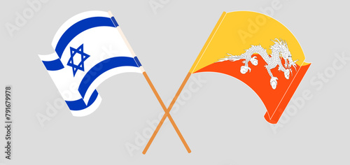 Crossed flags of Israel and Bhutan. Official colors. Correct proportion