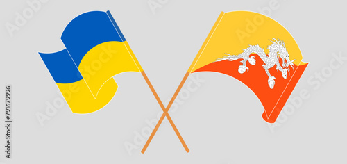Crossed flags of Ukraine and Bhutan. Official colors. Correct proportion