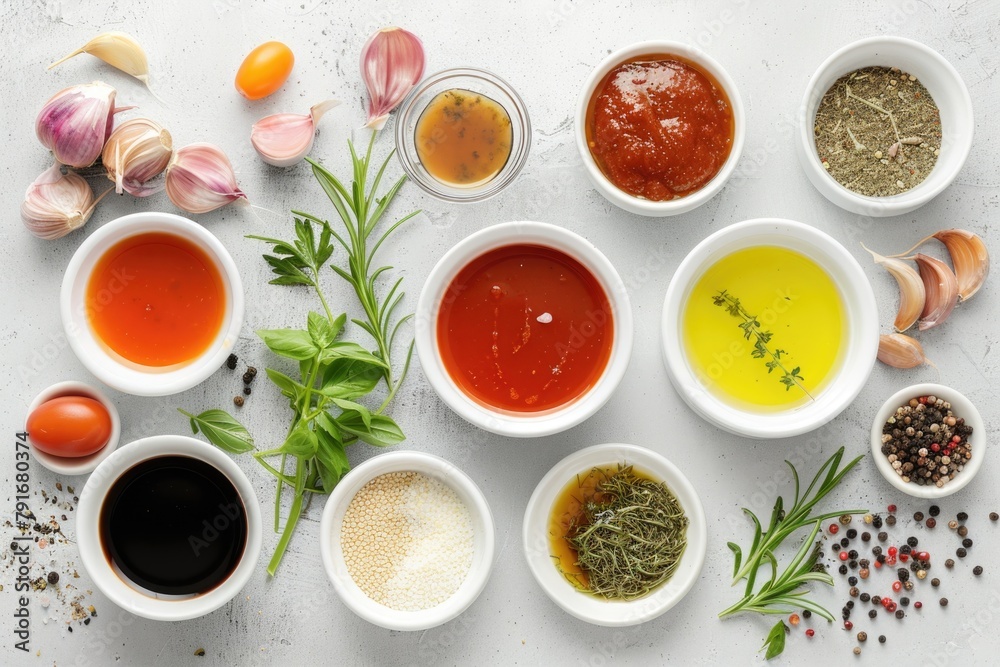 Various sauces in small bowls, versatile for many uses Various sauces in small bowls, versatile for many uses