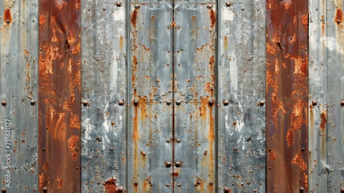 Rusty metal background with weathered strips and bolts