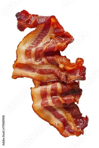 A pile of bacon slices stacked on top of each other. Perfect for food-related projects