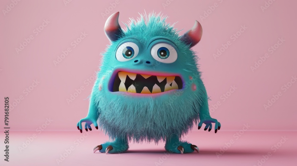 A cute and quirky 3D character design of a monster  AI generated illustration