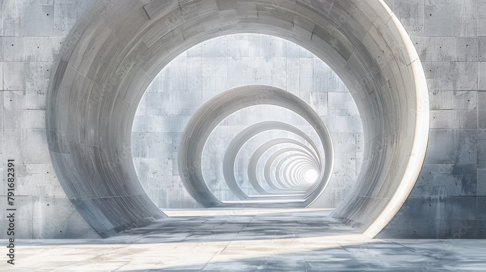 A tunnel with a light coming out of it and some concrete, AI