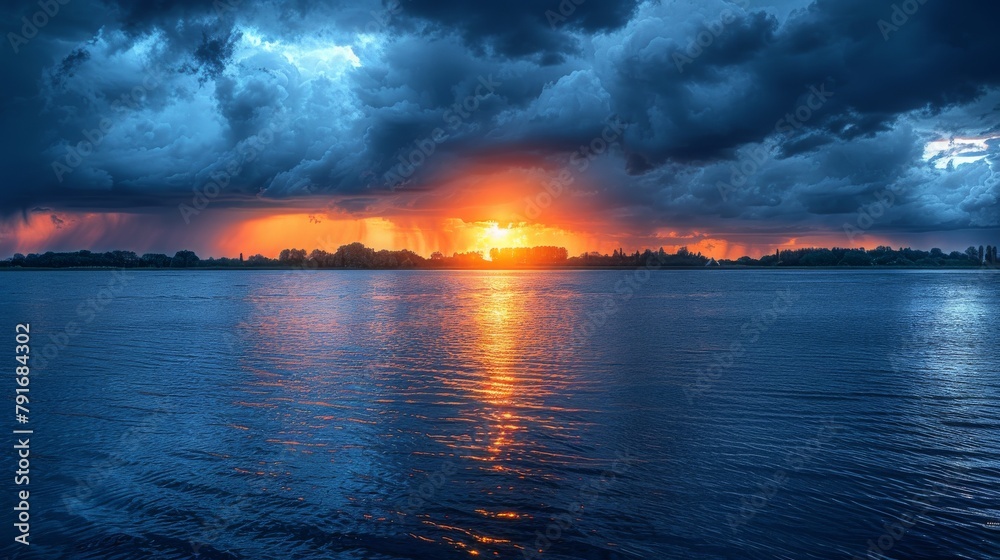 Stunning Sunset Over Serene Lake with Dramatic Sky