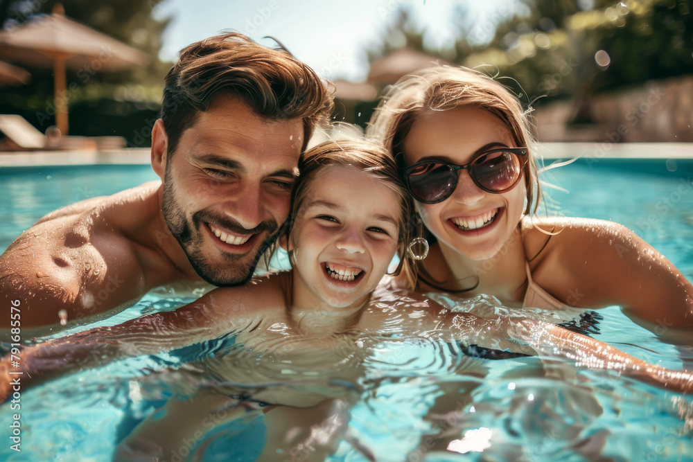 Family Enjoying Summer Vacation at Pool